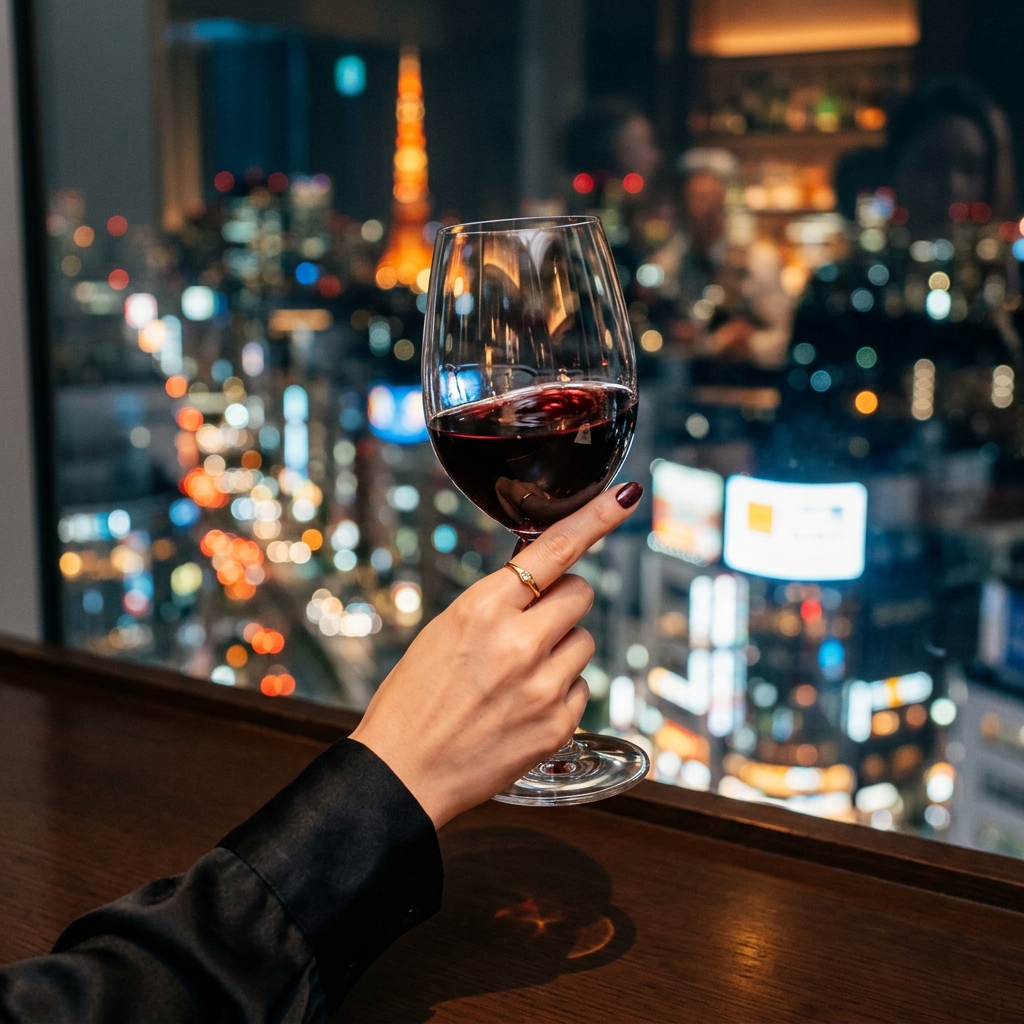 東京の夜景を望む高層階のスタイリッシュなバー