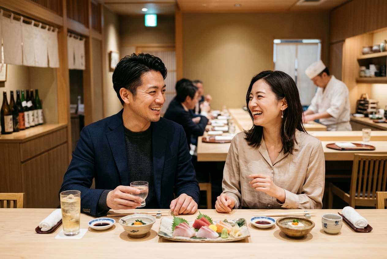 和食カウンターでのサシ飲み初デート